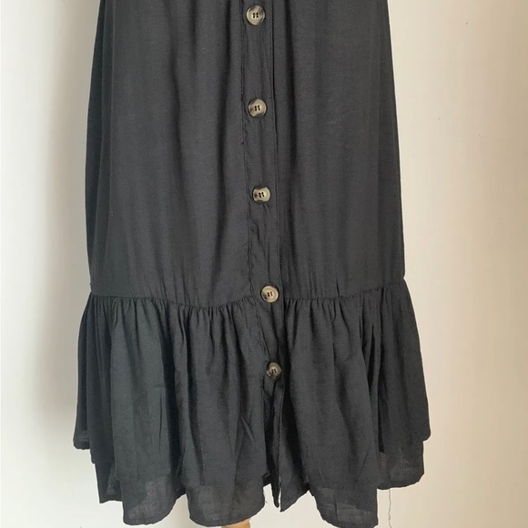 Kaycee Black Tunic Dress V-Neck Button Front Tiered Knee-Length Size Large UK 12 - Picture 5 of 13